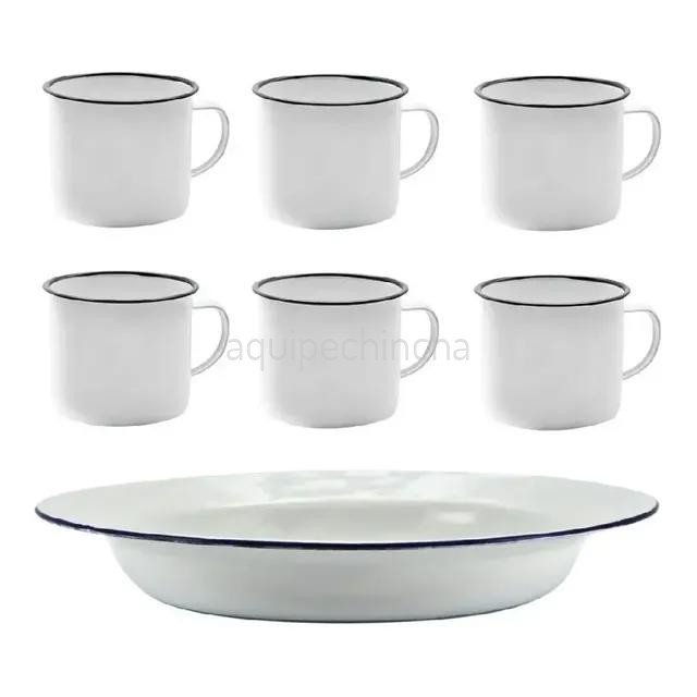 kit-6-pratos-e-6-canecas-esmaltados-brancos-aluminio-yazi