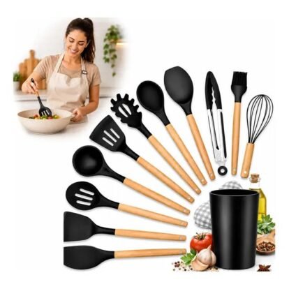 kit-utensilios-cozinha-silicone-madeira-12-pecas