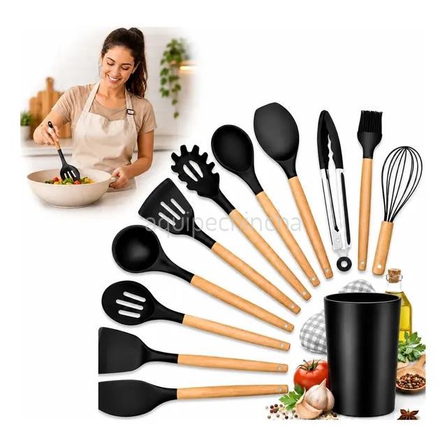 kit-utensilios-cozinha-silicone-madeira-12-pecas