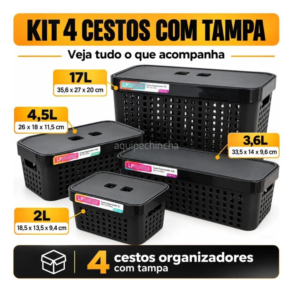 kit-4-cestos-organizadores-com-tampa-2l-a-17l-multiuso-preto