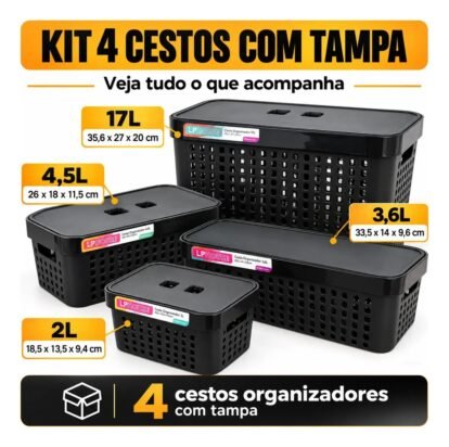 kit-4-cestos-organizadores-com-tampa-2l-a-17l-multiuso-preto